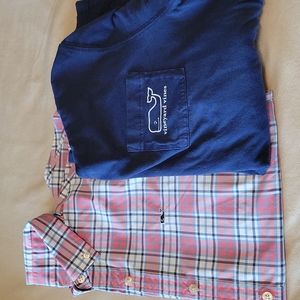 Boys Vineyard Vines Whale Button Up and Hooded LS T-shirt Size Youth Large 16